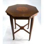 An Edwardian inlaid satin walnut octagonal table