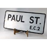 An aluminium London street-sign 'Paul St, EC2'