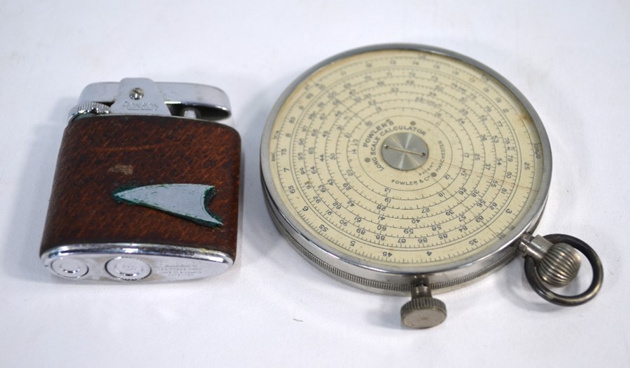 A Fowler & Co, Manchester, Patent Pocket Calculator and two cigarette lighters - Image 2 of 3