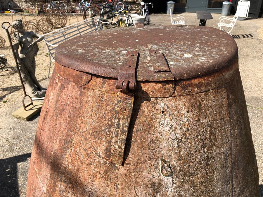 A large old steel olive oil barrel - Image 4 of 4