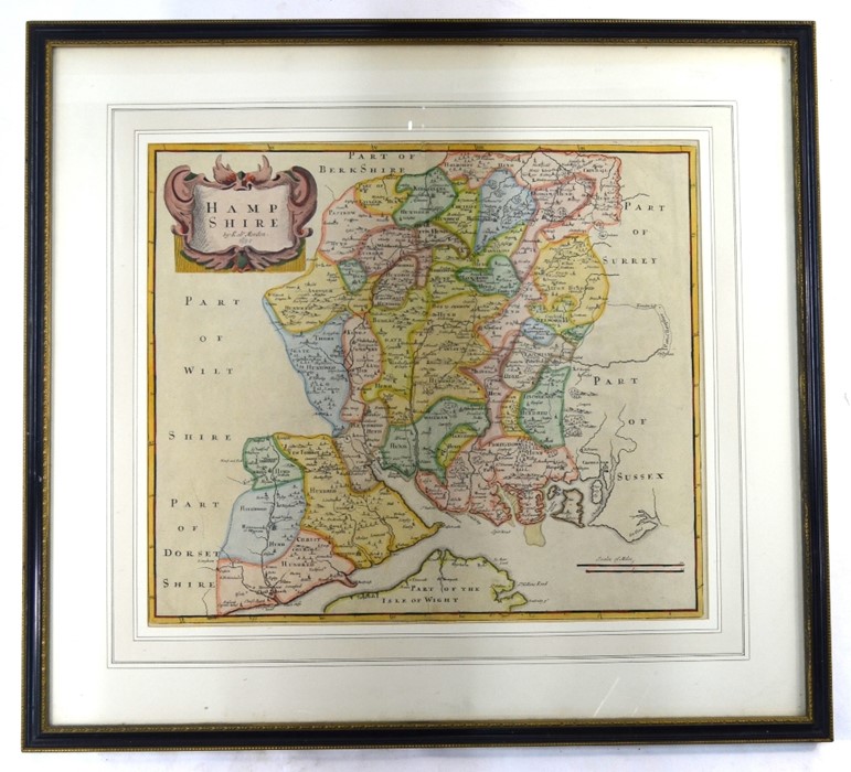 17th century Robert Morden map engraving of Hampshire - Image 2 of 4