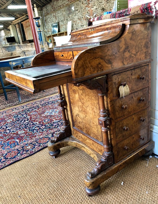 A Victorian bur walnut piano-top Davenport desk - Image 3 of 4