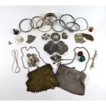 A quantity of antique and later silver and white metal jewellery