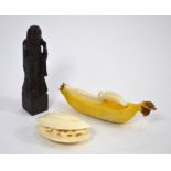 Japanese ivory banana and clam's dream, a Chinese figure and porcupine quill box