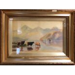 S Woodhead - A pair of Scottish lakeland views with cattle drinking, watercolour, signed and dated