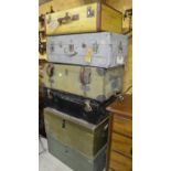 WITHDRAWN Two wooden military chests to/w tin trunk and three other vintage trunks (6)