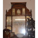 Edwardian carved walnut over mantle mirror