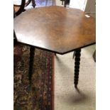 A walnut octagonal occasional table on bobbin turned supports to/w circular mahogany table (2)