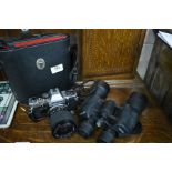 Police recovered items - Polaroid 10 x 50 binoculars, cased pair of Prinz 12 x 50 binoculars, to/w