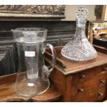 Stuart crystal ship's decanter to/w a cut glass lemonade jug with inner cooling well (2)