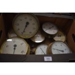 A box of ten vintage pressure gauges to include Budenberg and Dewrance examples