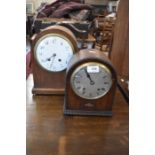 Two oak cased twin-train mantel clocks (2)