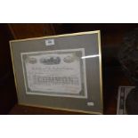 A framed share certificate for The Baltimore & Ohio Railroad Company date stamped Dec 17 1931