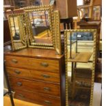 A rectangular gilt frame wall mirror to/w matching triptych mirror (2)