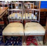 Two Edwardian inlaid parlour chairs, old gold damask style upholstery  to/w two matching side chairs