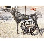 A wire framed garden-art horse sculpture to/w a wrought metal planter frame (2)