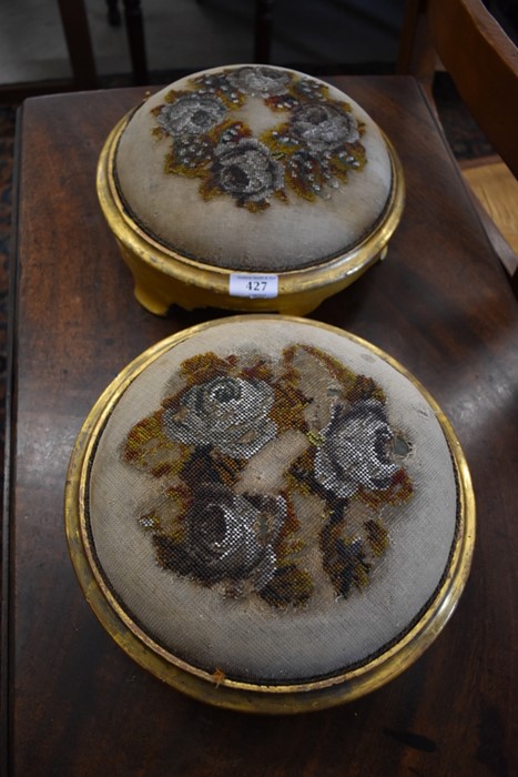 A pair of Berlin bead-worked giltwood foot stools