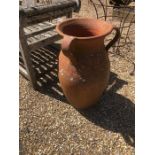 A Harris & Sons, Farnham Potteries, a pair of vintage garden weathered  terracotta urns (2)