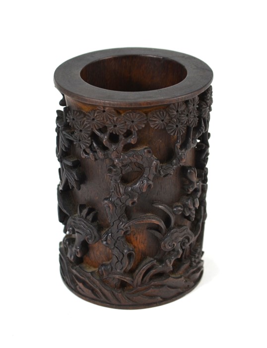 A Chinese bamboo brush pot