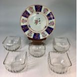 Five Art Nouveau fluted glass bowls and a Chinese famille rose plate