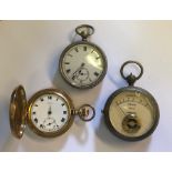 Two pocket watches and a pocket voltmeter