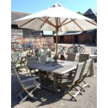 'Westminster Teak' extending garden table with removable central leaf and folding parasol to/w