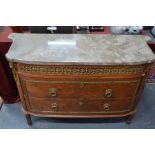 A continental grey marble top gilt-metal mounted kingwood commode