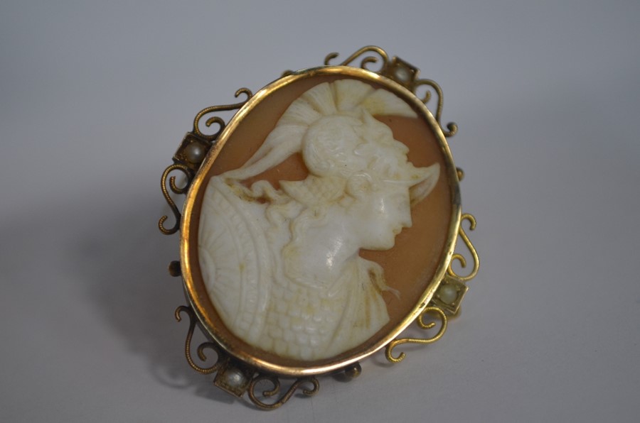A Victorian oval shell cameo brooch featuring Mars - Image 4 of 4