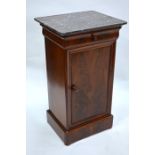 A continental grey marble top walnut pot cupboard