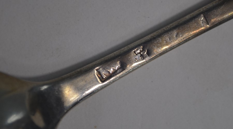 Seven mid-18th century Hanoverian silver tablespoons - Image 2 of 3