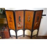 A late 19th/20th century Chinese style four panel draught screen