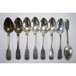 Eight William IV and Victorian silver dessert spoons