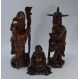 Three Chinese hardwood figures