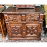 An antique Jacobean style oak chest, in two parts