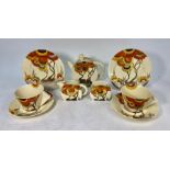 Clarice Cliff Bizarre Art Deco 'Rhodanthe' pattern Bonjour tea service