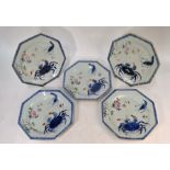 Five Chinese Crab and Shrimp octagonal plates, Qianlong period (1736-95)