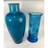 A large Burmantofts Faience ovoid turquoise vase and tall glass vase