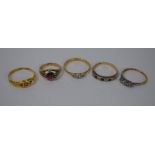 Five various stone set rings