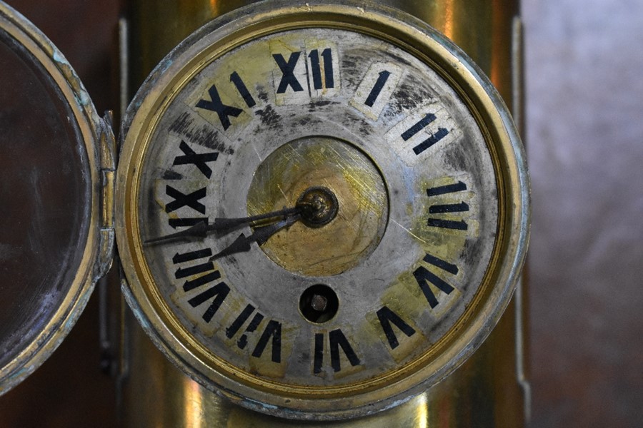 A 19th century French brass table clock/aneroid barometer - Image 6 of 6