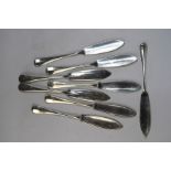 Set of six Hanoverian rat-tail silver fish knives