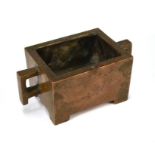 A Chinese bronze censer of rectangular form, late Qing