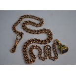 A 9ct gold curb-link watch chain with dog-clip