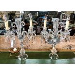 A pair of vintage English crystal hung clear glass table garnitures
