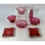 Four Victorian cranberry glass bowls