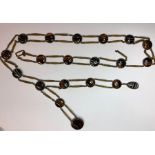 A long gilt metal chain-link belt set overall with circular banded agates