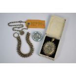 A Victorian white metal oval locket and other items