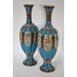 A pair of Chinese cloisonne dragon and pheonix vases, late Qing