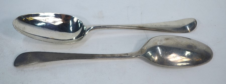 Seven mid-18th century Hanoverian silver tablespoons - Image 3 of 3
