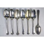 Seven mid-18th century Hanoverian silver tablespoons