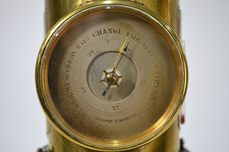 A 19th century French brass table clock/aneroid barometer - Image 4 of 6